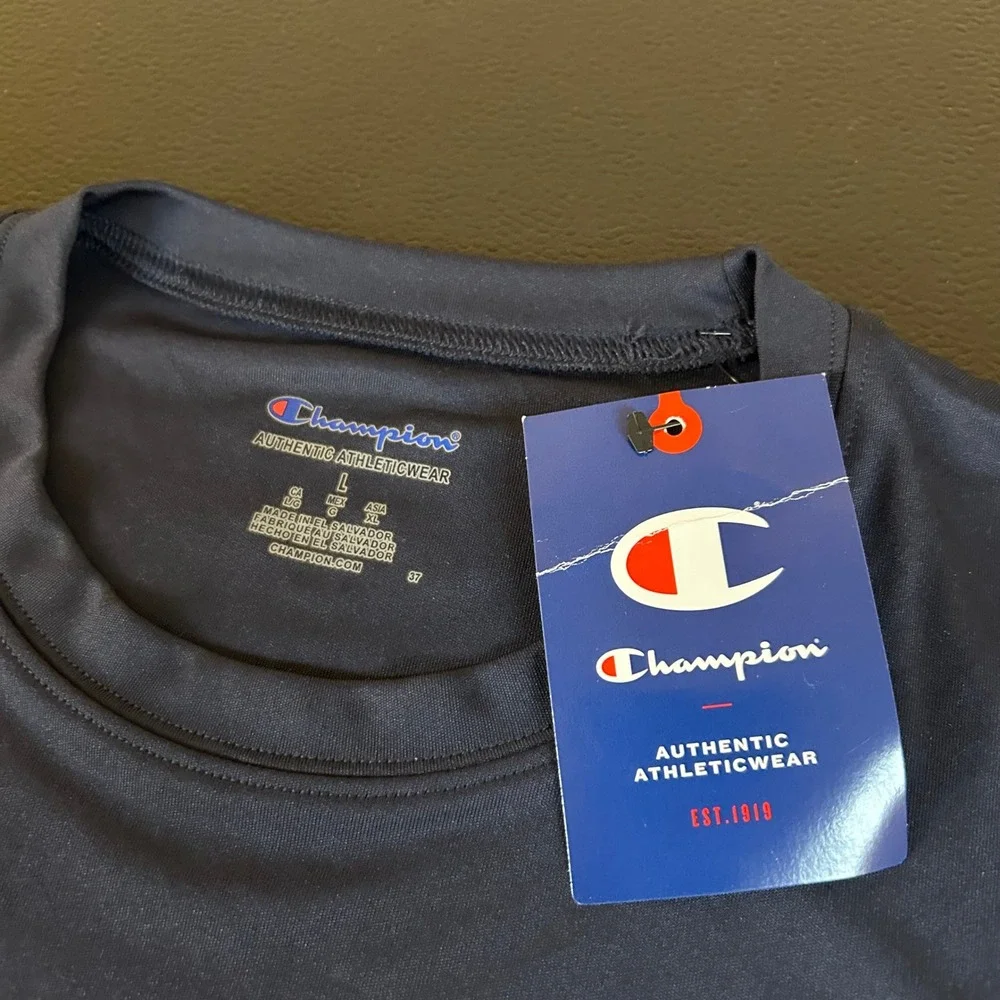 Champion‎ Athletic T-Shirt Moisture Wicking Activewear Tee Navy Men's Large NWT - Picture 2 of 9